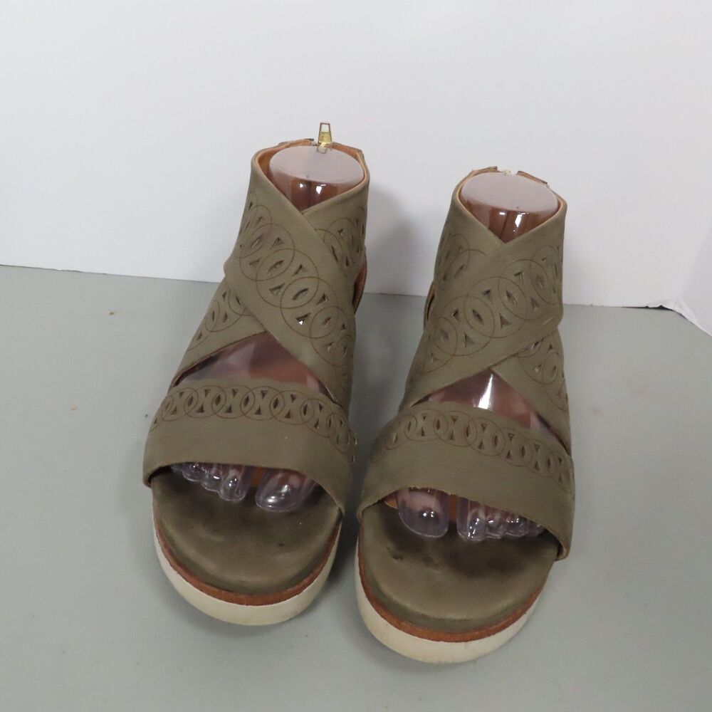 Bussola Potsdam Laser Cutout Leather Platform Sandals Olive Green Size 38 US 7.5